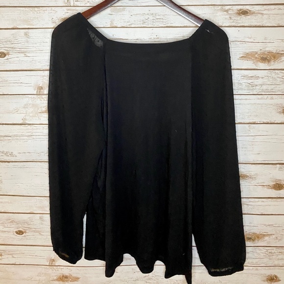 NWOT • LOFT • Black Clip Dot Off-Shoulder Blouse • - Picture 2 of 5